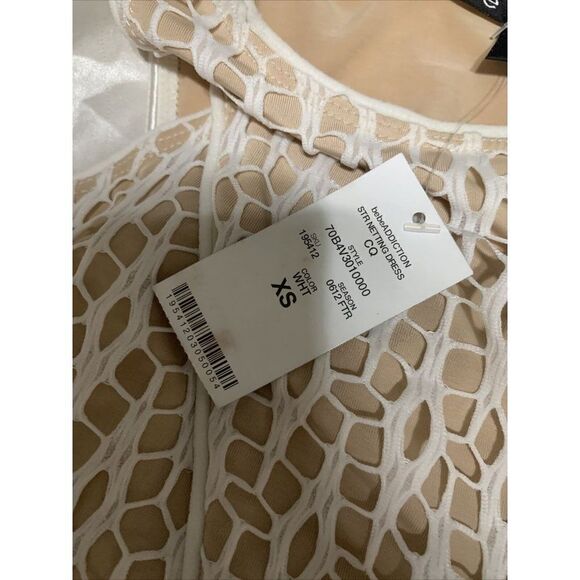 Bebe Addiction New Nylon White Beige Netting Tank Mini Bodycon Dress Xs - Picture 6 of 8